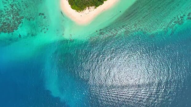 Aerial view of Sipura Island and turquoise waters Indonesia.