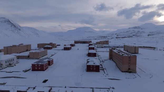 Aerial view of Pyramiden in Svalbard Svalbard and Jan Mayen.