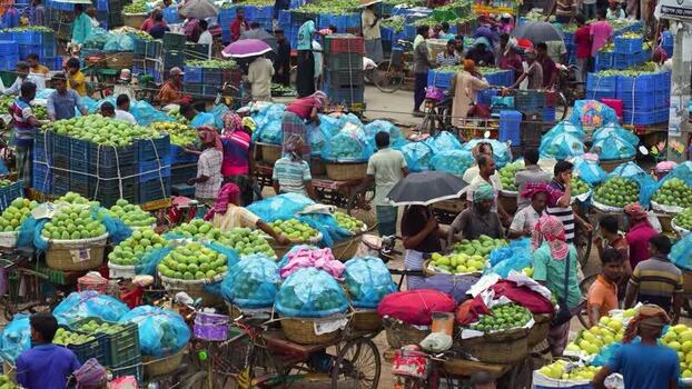 View of a busy mango market in Chapai Nawabganj Bangladesh.