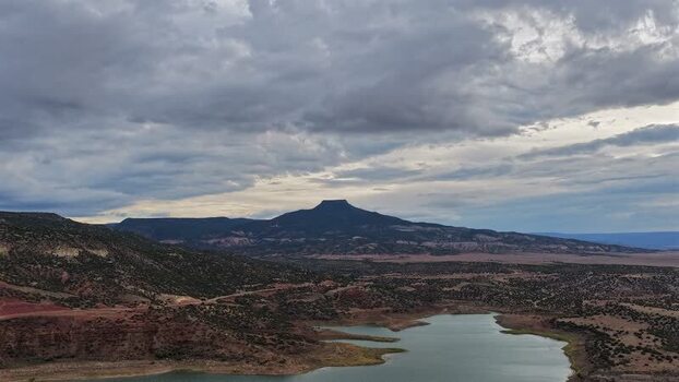Aerial view of Pedernal Peak and Abiquiu Lake United States. Aerial view of Pedernal Peak and Abiquiu Lake United States.