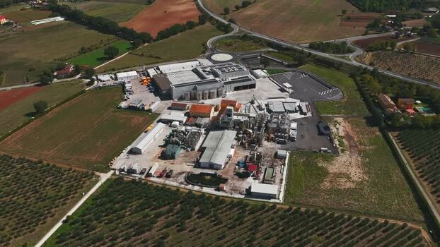 Aerial view of industrial facility in Spoleto Italy.