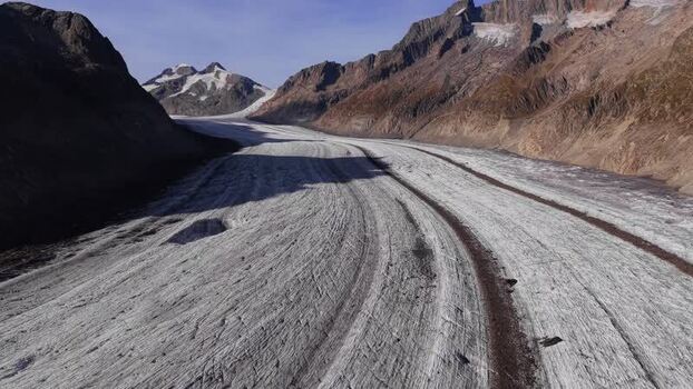 Aerial view of Aletsch Glacier in the Swiss Alps Switzerland.