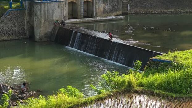 Aerial view of Tangsi River Water Gate in Indonesia. Aerial view of Tangsi River Water Gate in Indonesia.