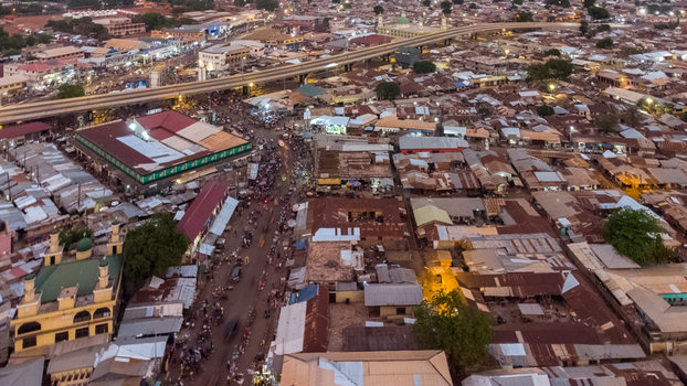 Aerial view of the central mosque and dense urban landscape in Tamale Northern Region Ghana. Aerial view of the central mosque and dense urban landscape in Tamale Northern Region Ghana.