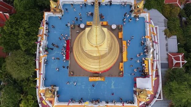 Aerial view of Wat Saket temple in Bangkok Thailand.