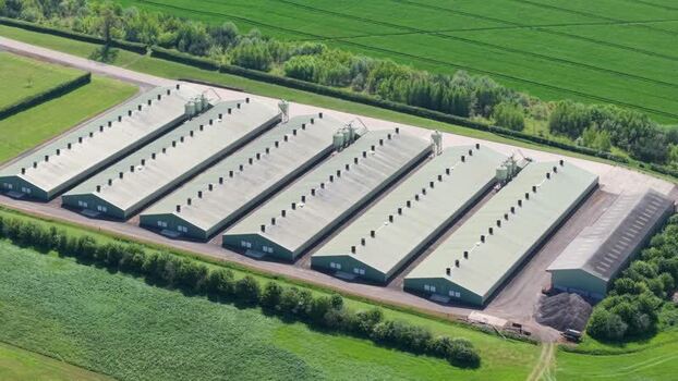 Aerial view of industrial farm buildings United Kingdom. Aerial view of industrial farm buildings United Kingdom.