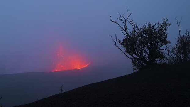 View of volcanic glow at Halema uma u Crater United States.
