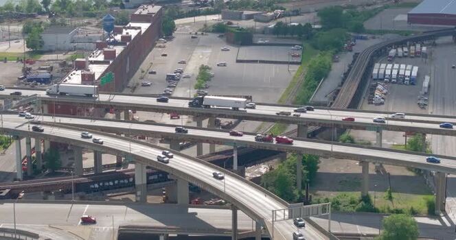 Aerial view of a highway interchange in Cincinnati United States. Aerial view of a highway interchange in Cincinnati United States.