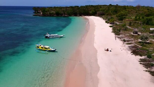 Aerial view of Pink Beach and turquoise water Indonesia. Aerial view of Pink Beach and turquoise water Indonesia.