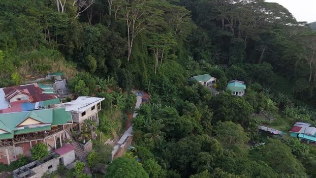 Aerial view of houses in Anse Reunion Seychelles.