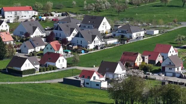 Aerial view of houses in Wintzenheim Kochersberg France.