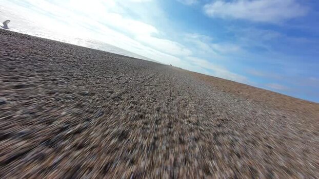 Aerial FPV view of Aldeburgh Beach United Kingdom. Aerial FPV view of Aldeburgh Beach United Kingdom.