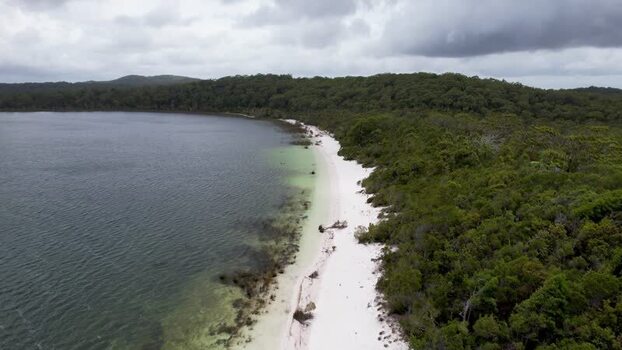 Aerial view of Lake Birrabeen and white sand beach Australia. Aerial view of Lake Birrabeen and white sand beach Australia.
