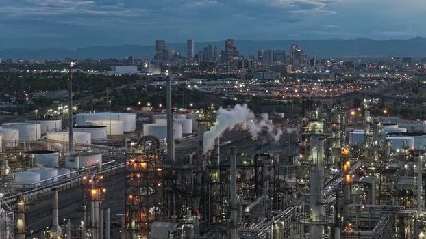 Aerial view of Suncor Energy refinery in Commerce City United States.