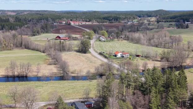 Aerial view of Seglora village and Viskan river Sweden.