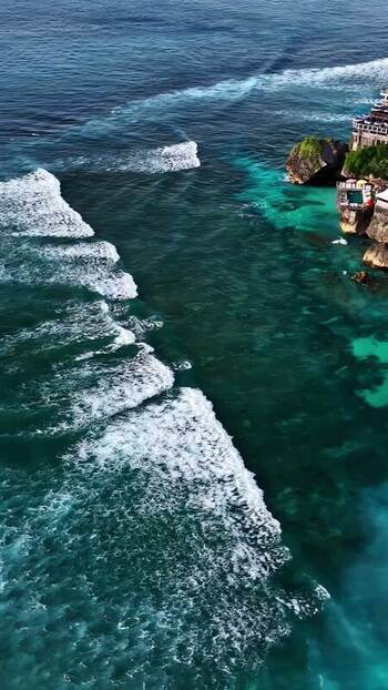 Aerial view of cliffside buildings in Bali Indonesia.
