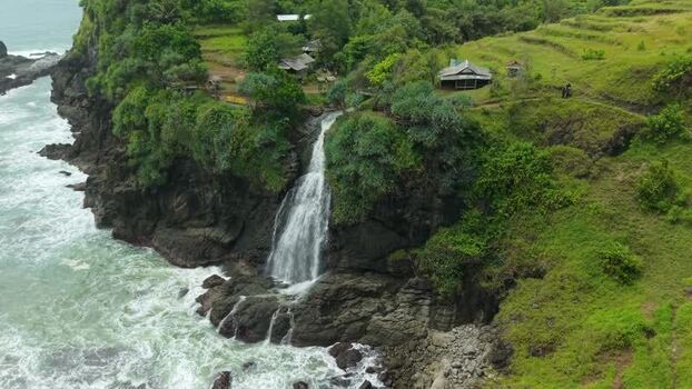 Aerial view of Banyutibo Water Fall on the coast Indonesia.