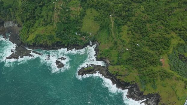 Aerial view of Banyutibo Water Fall on the coast Indonesia.
