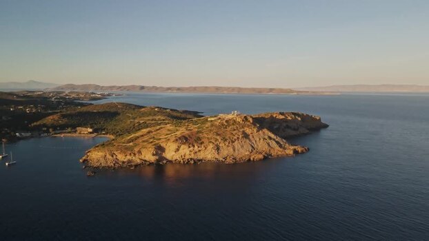 Aerial view of the Temple of Poseidon at Cape Sounion Greece.