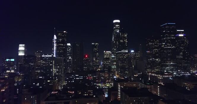 Aerial view of the downtown skyline at night United States. Aerial view of the downtown skyline at night United States.