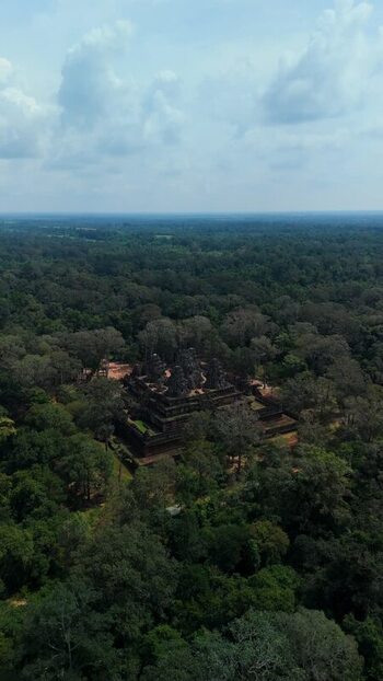 Aerial view of Bakong Temple in the jungle Cambodia. Aerial view of Bakong Temple in the jungle Cambodia.