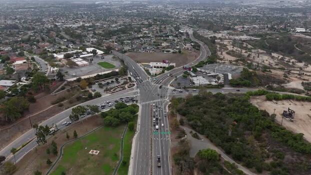 Aerial view of Baldwin Hills intersection in Los Angeles USA.