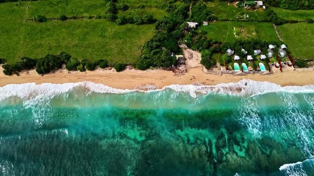 Aerial view of a beach resort in Bali Indonesia.