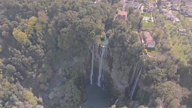 Aerial view of Marmore Falls in Terni Italy.