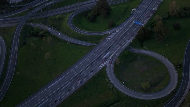 Aerial view of highways and overpasses Portugal.
