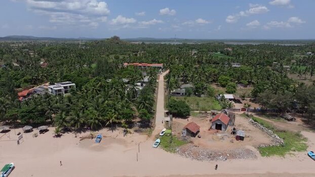 Aerial view of beach hotels in Trincomalee Sri Lanka.