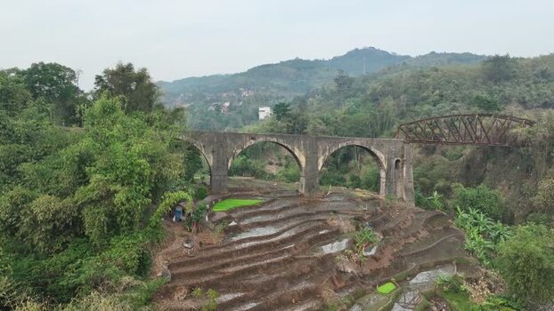 Aerial view of railway bridge in Indonesia. Aerial view of railway bridge in Indonesia.