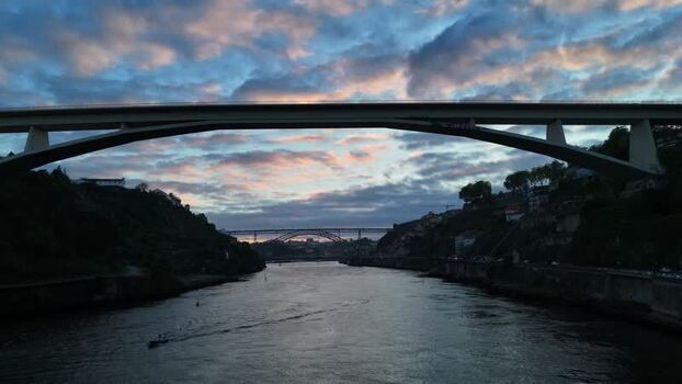 Aerial view of bridges over river Douro at sunset Portugal. Aerial view of bridges over river Douro at sunset Portugal.