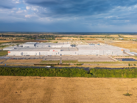 Ivancsa Fejer County Hungary 25 August 2026 Aerial view of SK On EV battery gigafactory with industrial park facilities warehouses and transport infrastructure near the M6 motorway. Ivancsa Fejer County Hungary 25 August 2026 Aerial view of SK On EV battery gigafactory with industrial park facilities warehouses and transport infrastructure near the M6 motorway.