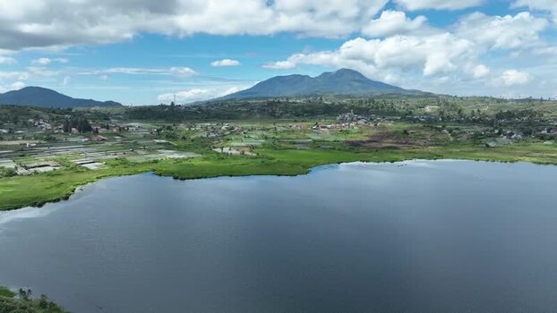 Aerial view of Alahan Panjang lake and mountains Indonesia. Aerial view of Alahan Panjang lake and mountains Indonesia.