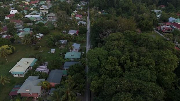 Aerial view of Anse Reunion village in Seychelles.