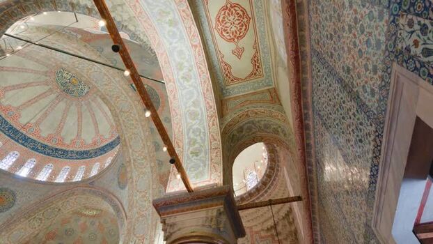 View of the intricate tile work inside Sultan Ahmet Cami Turkiye.