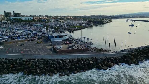 Aerial view of marina and harbor in Los Angeles United States.