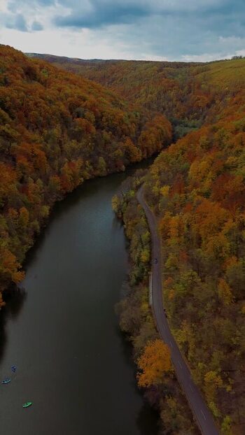 Aerial view of the river and autumn forest in Miskolc Hungary. Aerial view of the river and autumn forest in Miskolc Hungary.