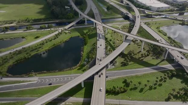 Aerial view of highways and greenery United States.