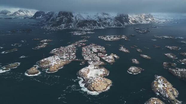 Aerial view of Henningsv&aelig;r Football Stadium Norway.