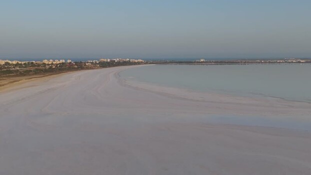 Aerial view of Larnaca Salt Lake and salt flats Cyprus.