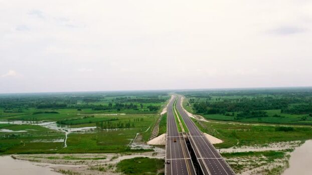 Aerial view of Ganga Expressway in rural India.