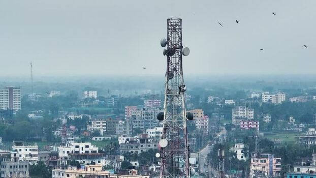 Aerial view of a telecommunications tower in Rajshahi Bangladesh.