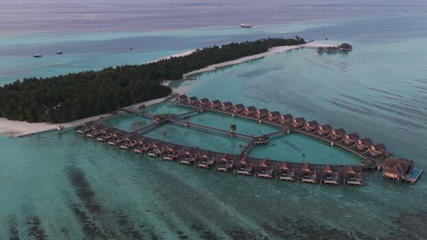 Aerial view of luxury overwater bungalows Maldives. Aerial view of luxury overwater bungalows Maldives.