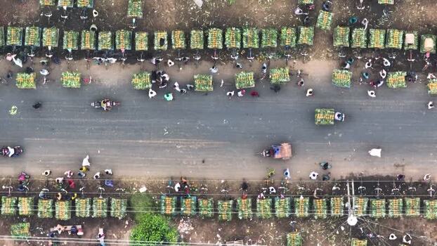 Aerial view of local fruit market with carts and people Bangladesh. Aerial view of local fruit market with carts and people Bangladesh.