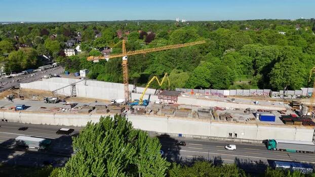 Aerial view of a construction site in Bahrenfeld Germany.