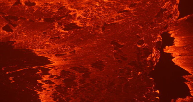 Aerial view of glowing lava in the Danakil Desert Ethiopia.