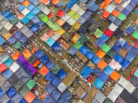 Tongi Bangladesh 31 January 2025 Aerial view of thousands of pilgrims gathered under a sea of vibrant multi colored tarps during the Bishwa Ijtema religious congregation. Tongi Bangladesh 31 January 2025 Aerial view of thousands of pilgrims gathered under a sea of vibrant multi colored tarps during the Bishwa Ijtema religious congregation.