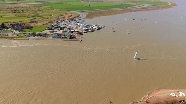 Aerial view of Felixstowe crossing to Bawdsey United Kingdom.