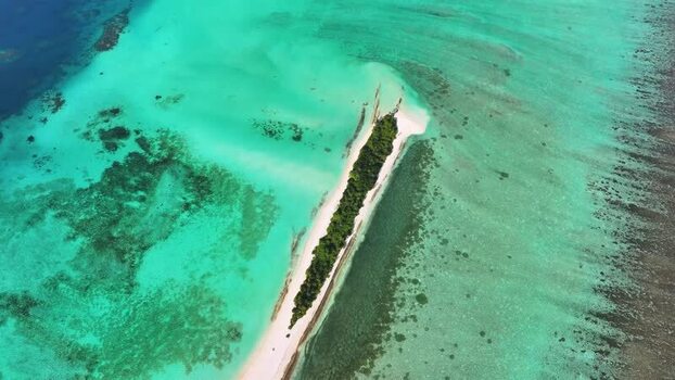 Aerial view of a tropical island with turquoise water Maldives.